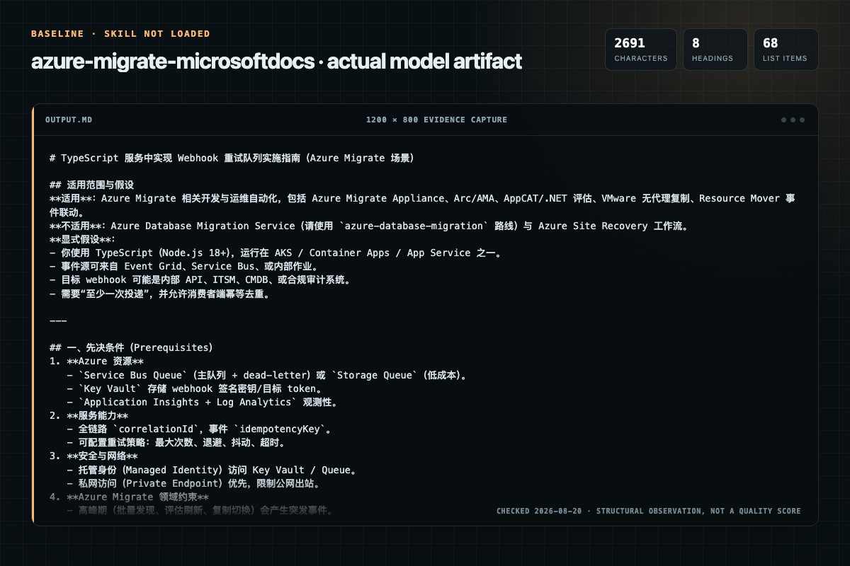 Screenshot of the actual model output for azure-migrate without the Skill