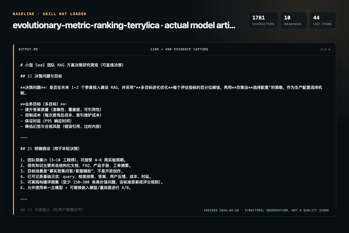 Screenshot of the actual model output for evolutionary-metric-ranking without the Skill