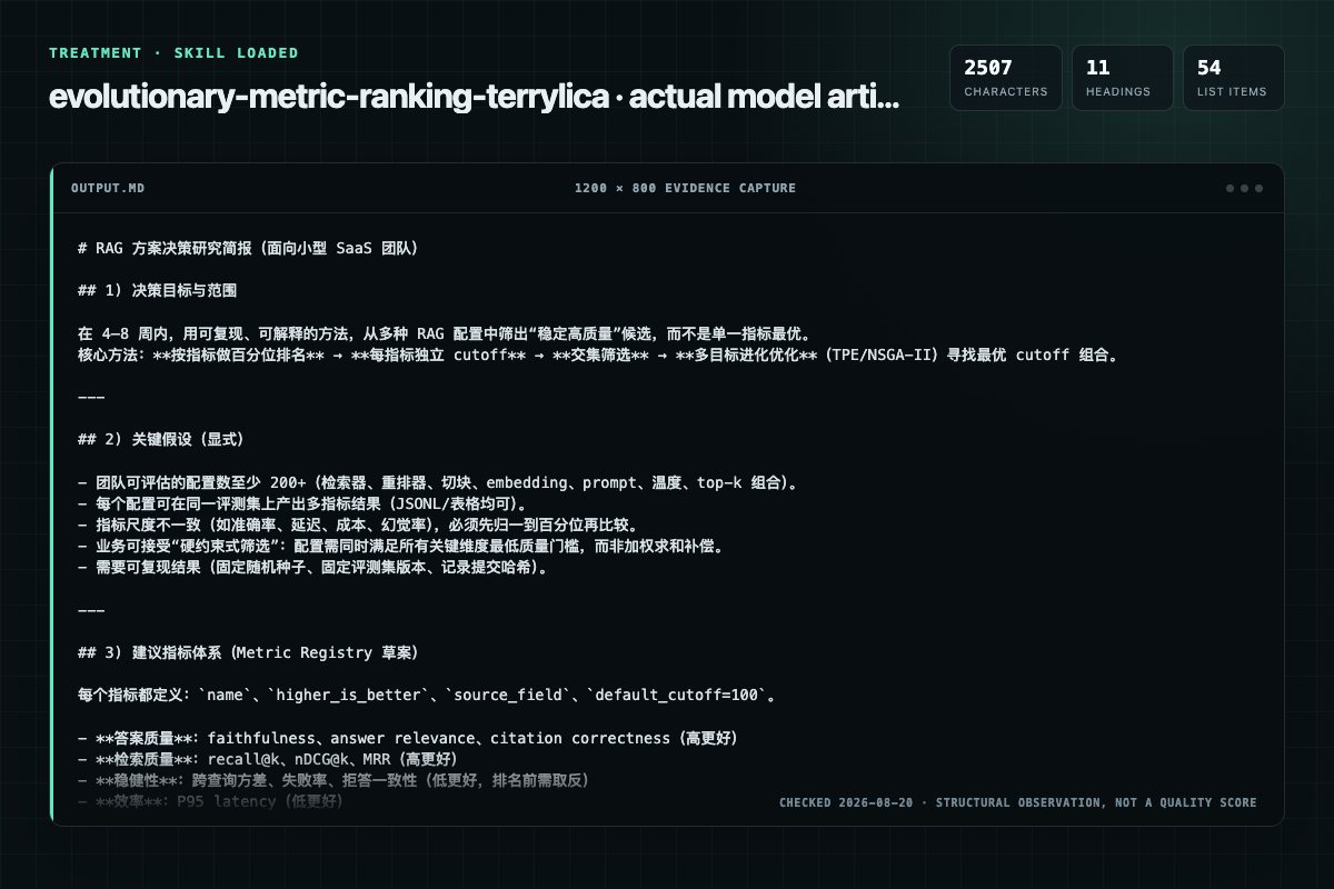 Screenshot of the actual model output for evolutionary-metric-ranking with the Skill