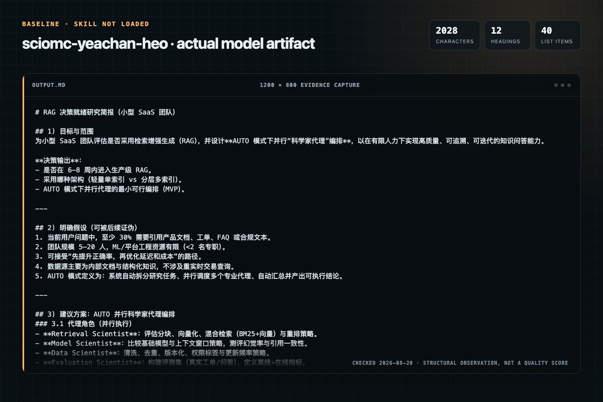 Screenshot of the actual model output for sciomc without the Skill